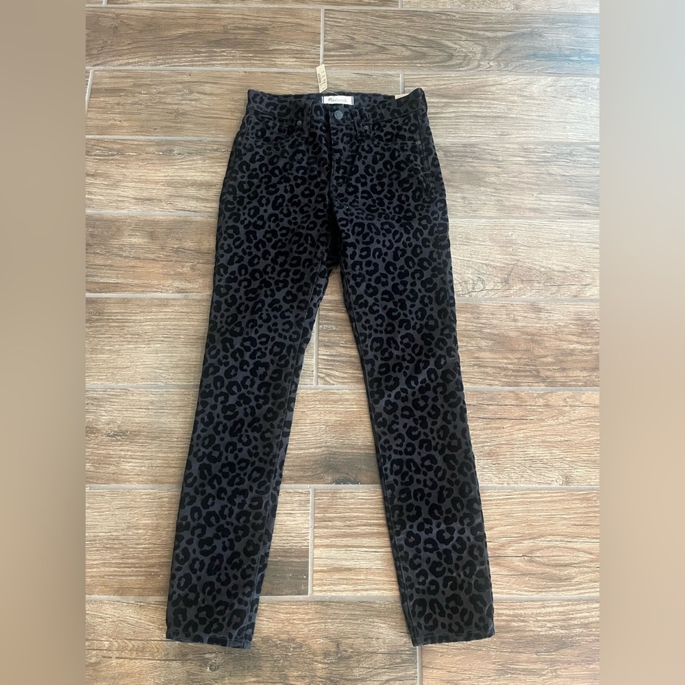 NWT Madewell 9" Mid-Rise Skinny Jeans: Flocked Leopard Edition - Picture 2 of 4